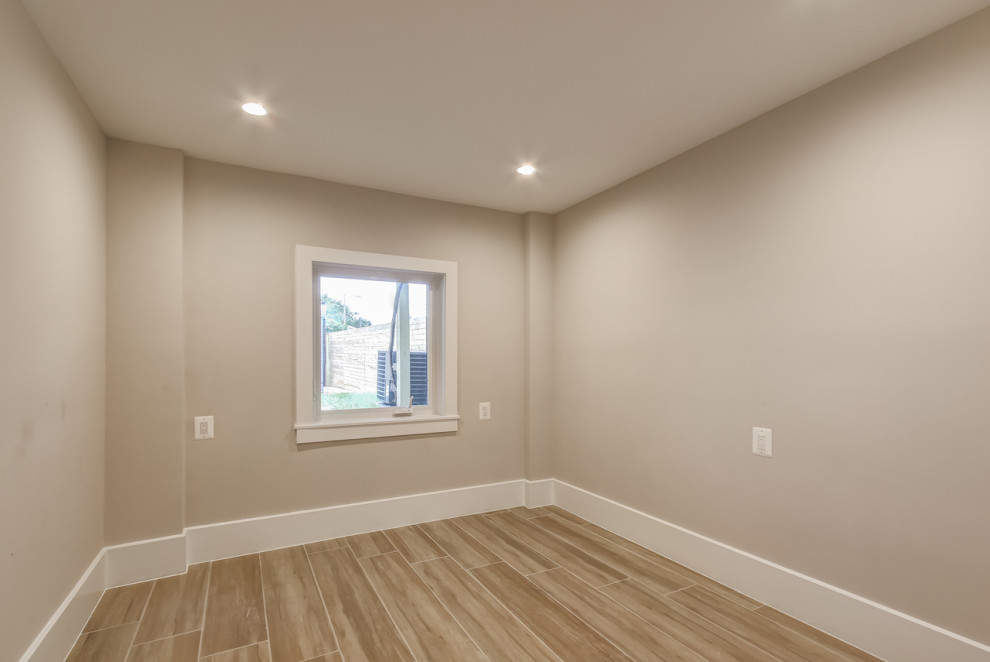 Basement remodeled with bedroom space and extra closet space in