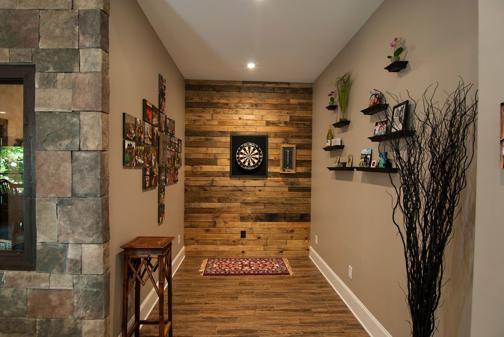 Design ideas for a rustic basement in Charlotte.