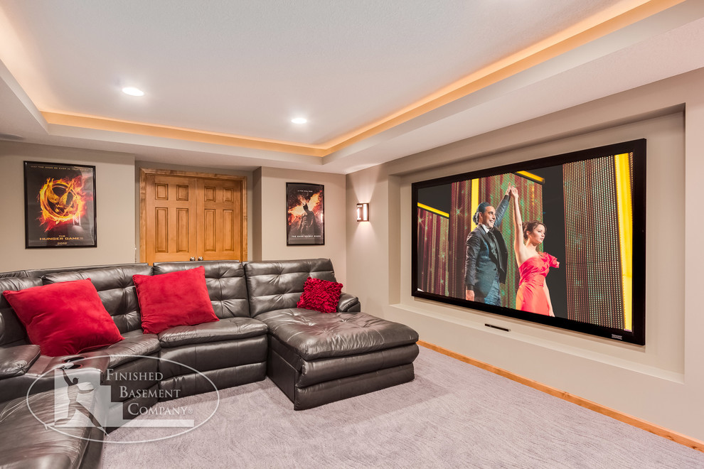 Basement Theater with Projector TV Contemporary Basement