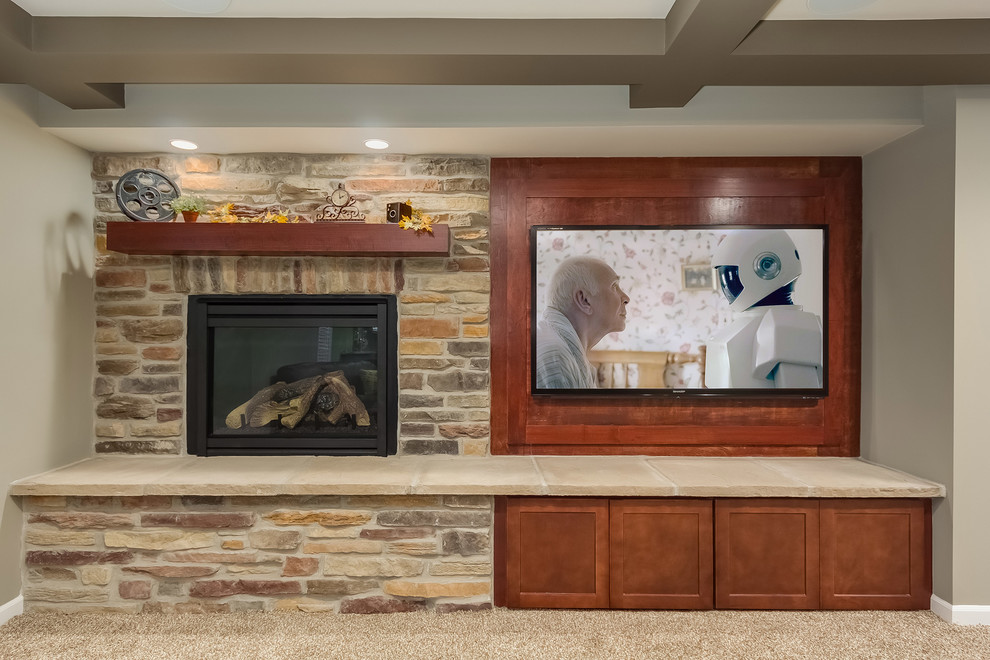 Basement TV Wall and Fireplace Transitional Basement Chicago by