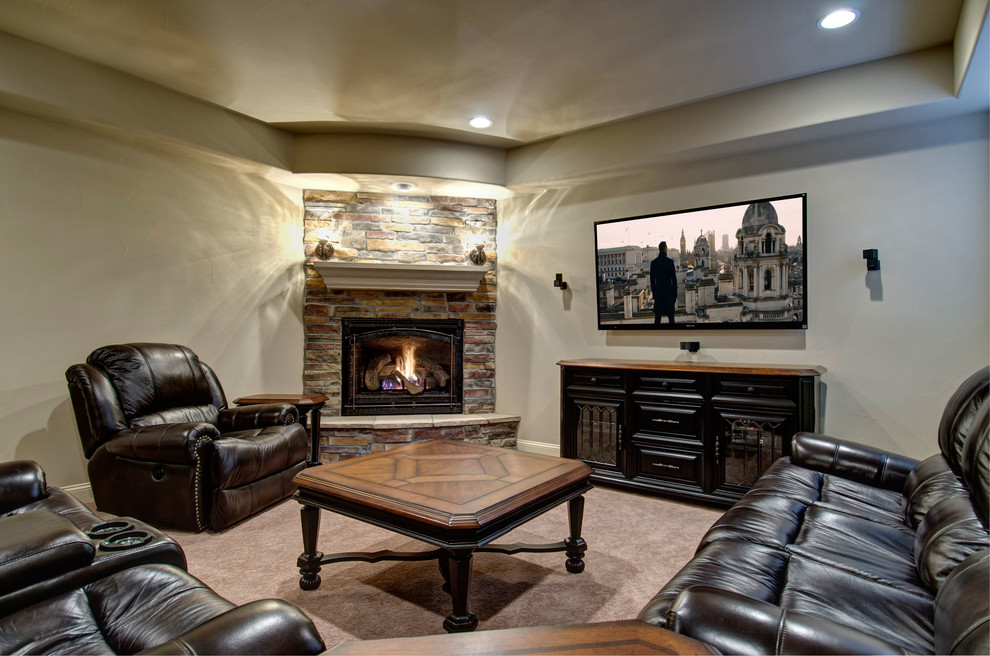 Basement TV Wall & Fireplace Traditional Basement Denver by FBC