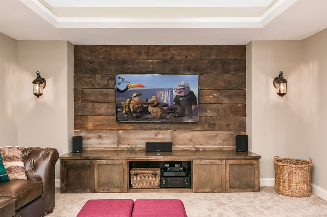 Basement TV Wall for Home Theater - Rustico - Taverna - Minneapolis