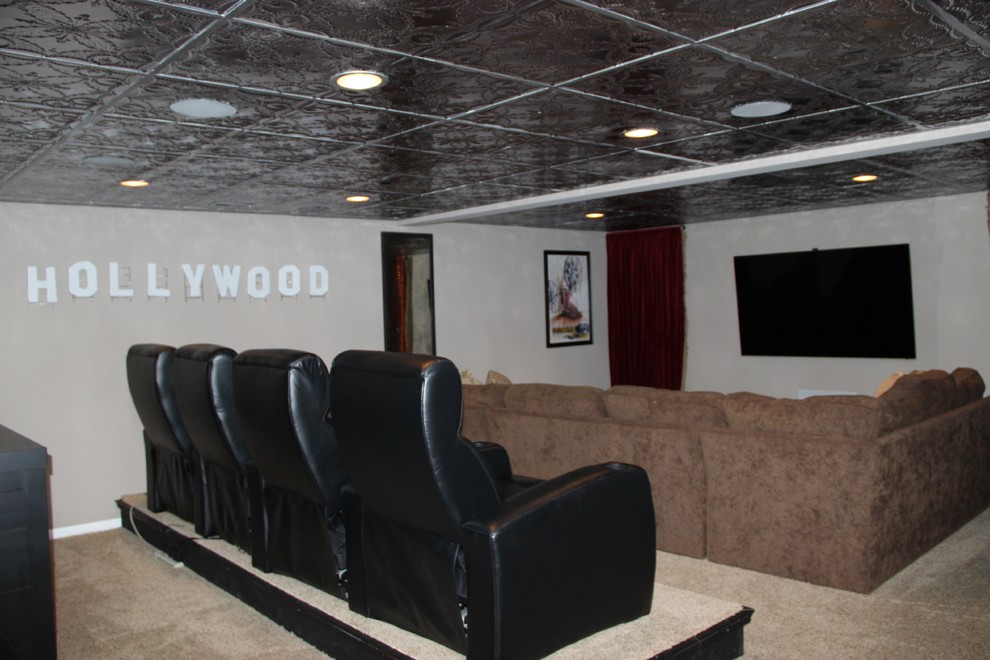 Home theater - transitional home theater idea in Chicago