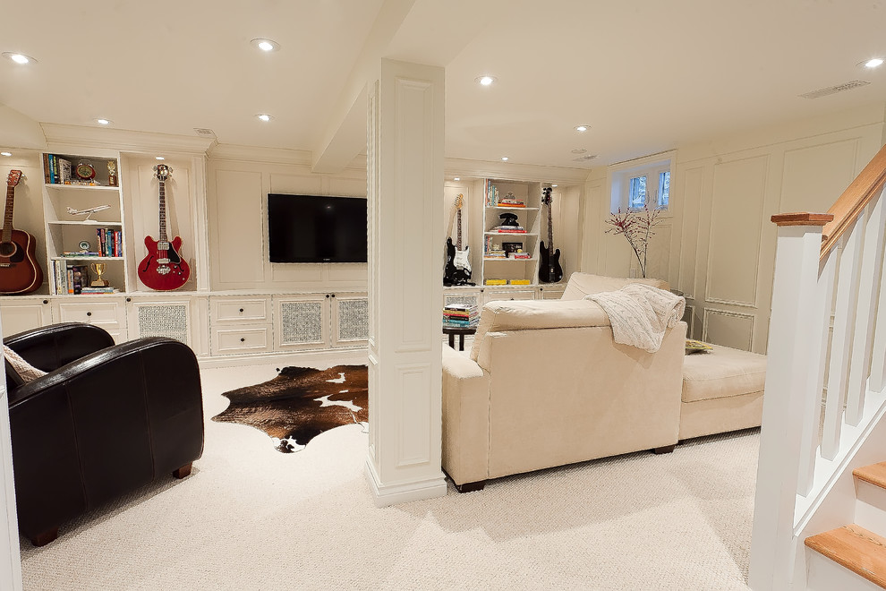 Inspiration for a contemporary white floor basement remodel in Ottawa