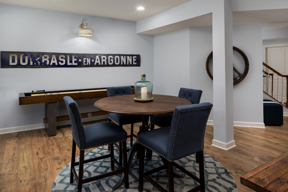 Blue French Enamel Sign + Shuffleboard Basement Transitional