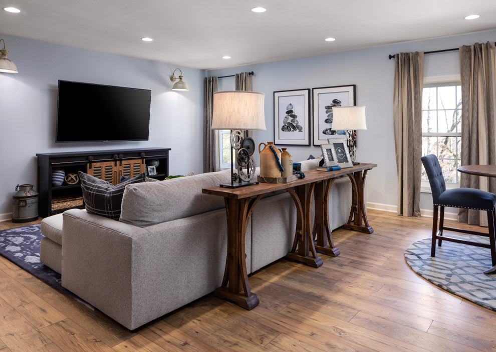 Blue French Enamel Sign + Shuffleboard Basement Transitional