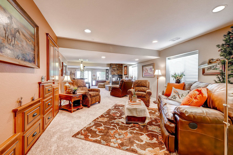 Example of an arts and crafts basement design in Denver