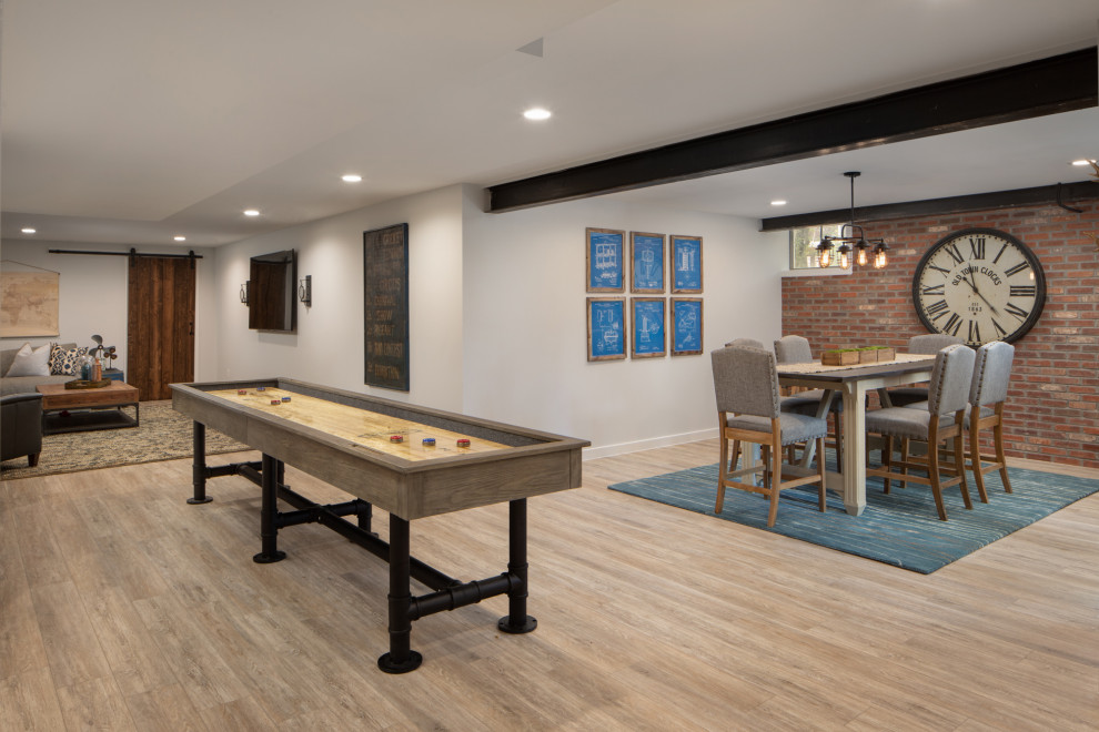 Brick Accents with Shuffleboard Basement Industrial Basement DC
