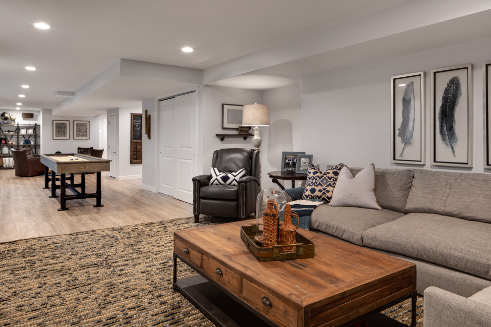 Brick Accents with Shuffleboard Basement Industrial Basement DC