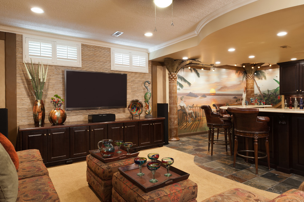 Inspiration for a tropical basement remodel in St Louis