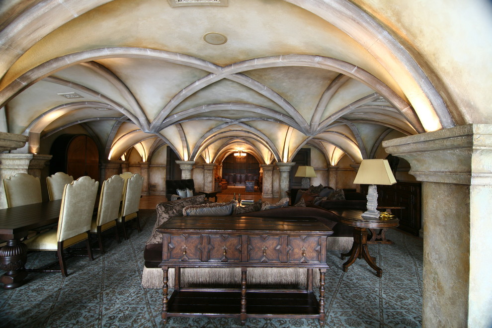 Пример оригинального дизайна: гостиная комната в средиземноморском стиле
