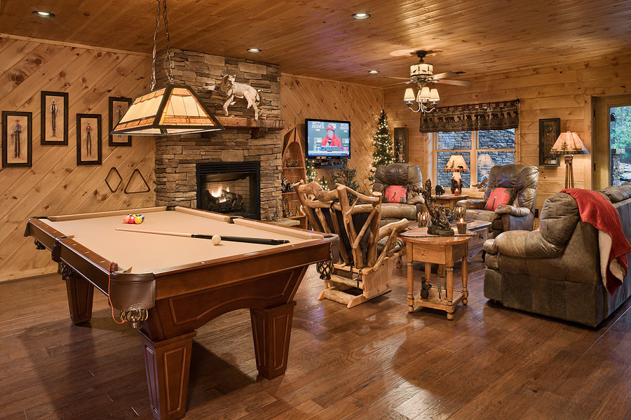 This is an example of a rustic basement in Other.