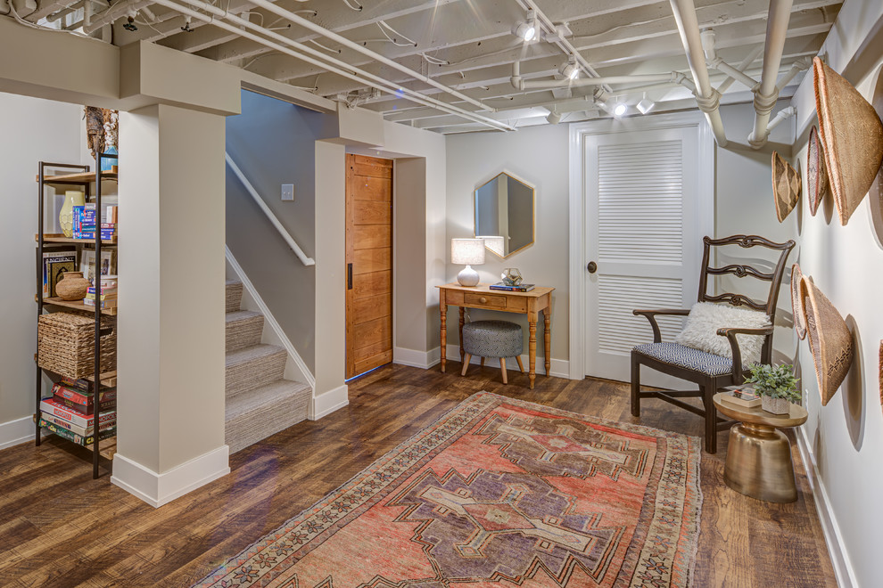 Inspiration for an eclectic basement remodel in DC Metro