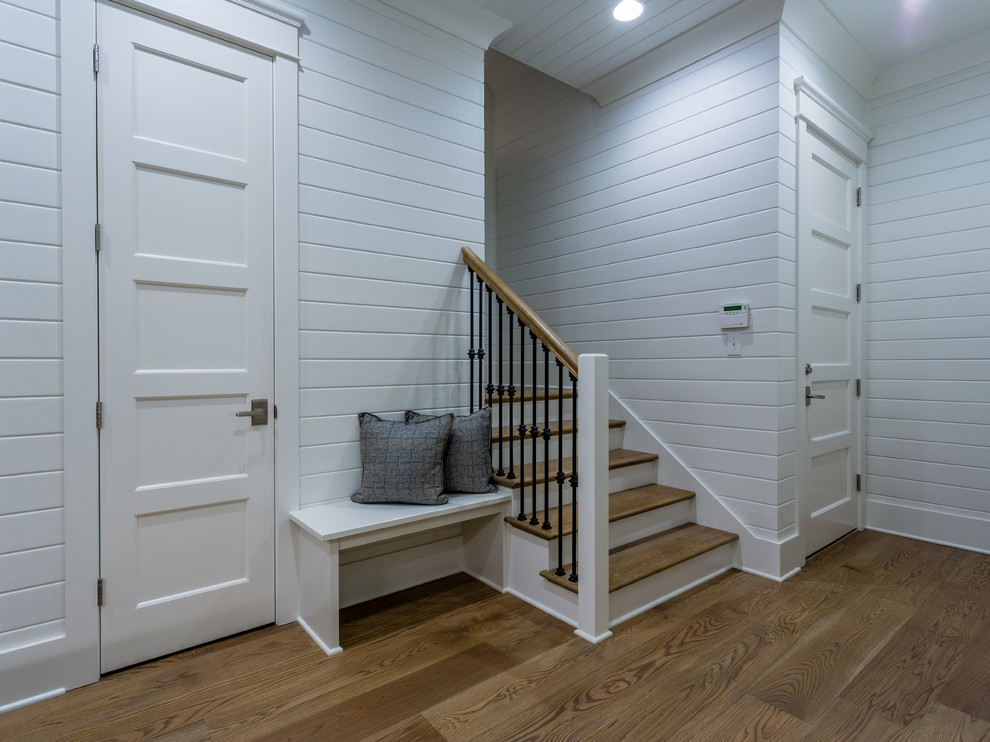 Photo of a farmhouse basement in San Francisco with tongue and groove walls.