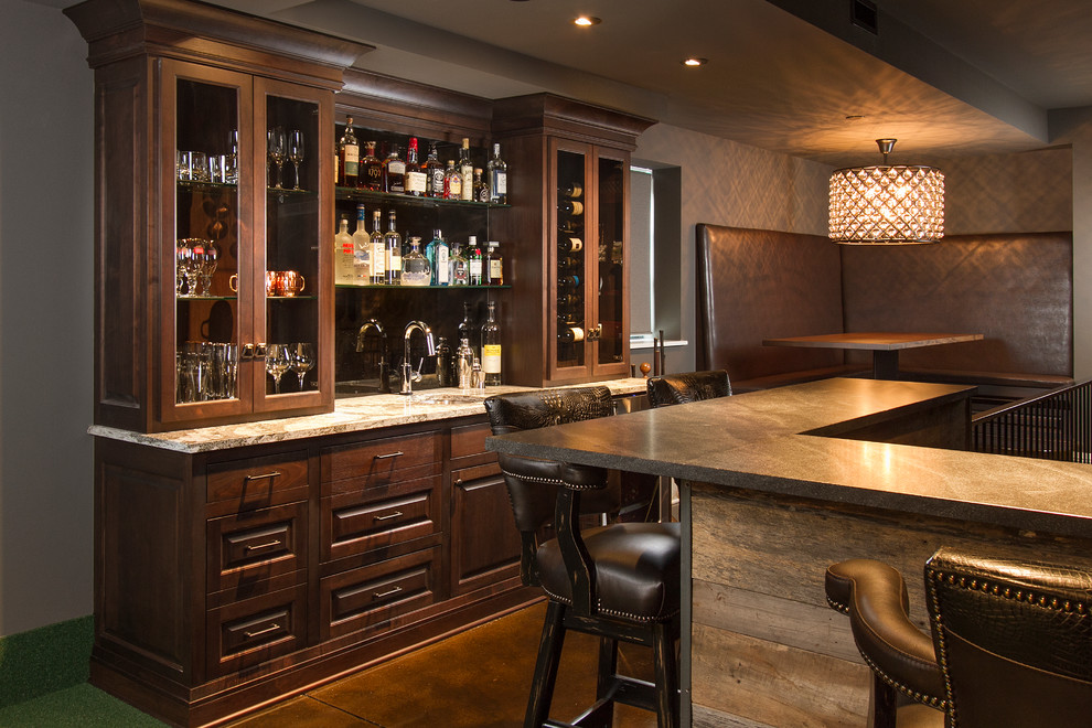 Photo of a classic home bar in Minneapolis with concrete flooring.