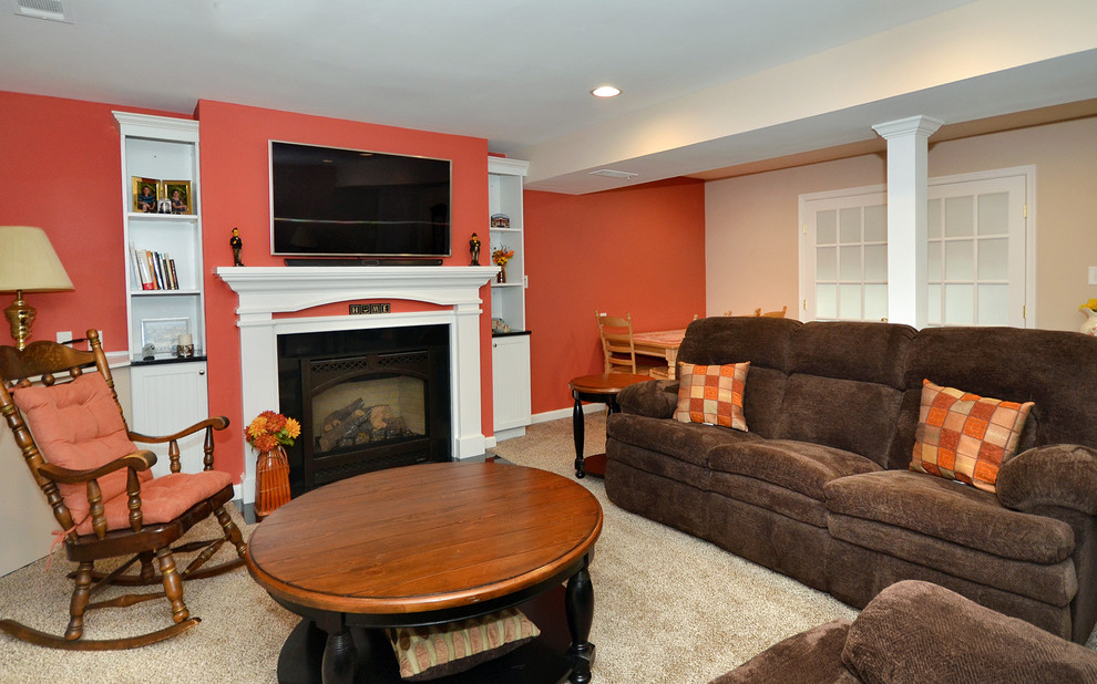 Cozy Basement Remodel with New Fireplace - Traditional - Basement ...