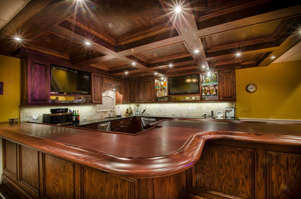 Custom Solid Oak Bar Traditional Basement Detroit by JSB Finish