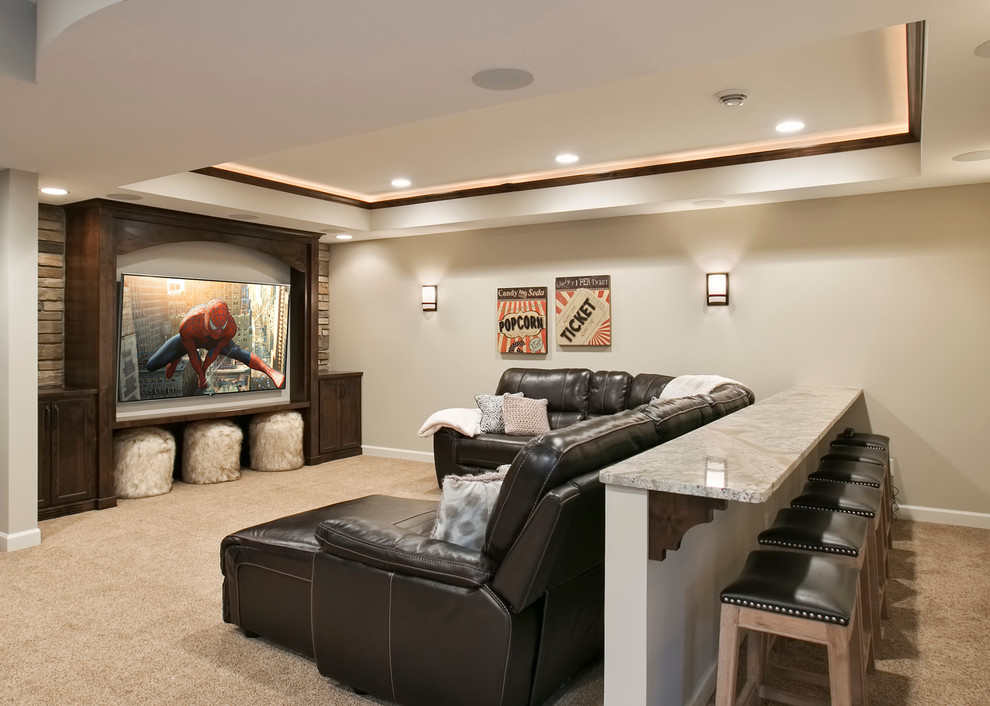 Example of a transitional basement design in Minneapolis