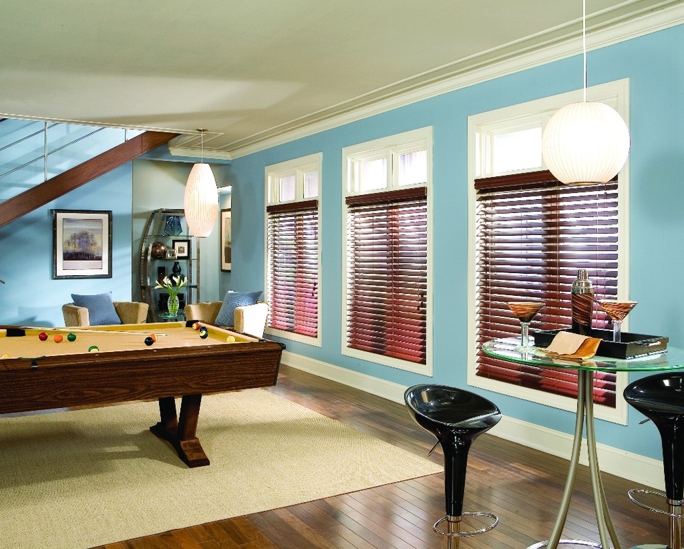 Faux Wood Blinds Eclectic Basement Indianapolis by Zinga's