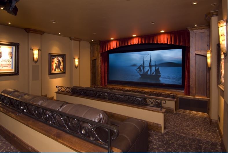 Photo of a mediterranean home cinema in Denver.