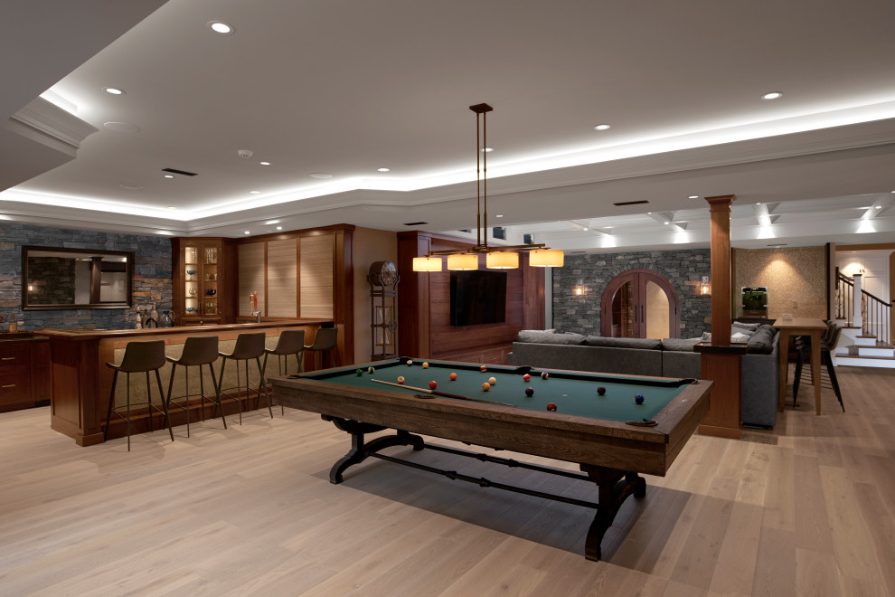 This is an example of a traditional basement in Philadelphia with a feature wall.