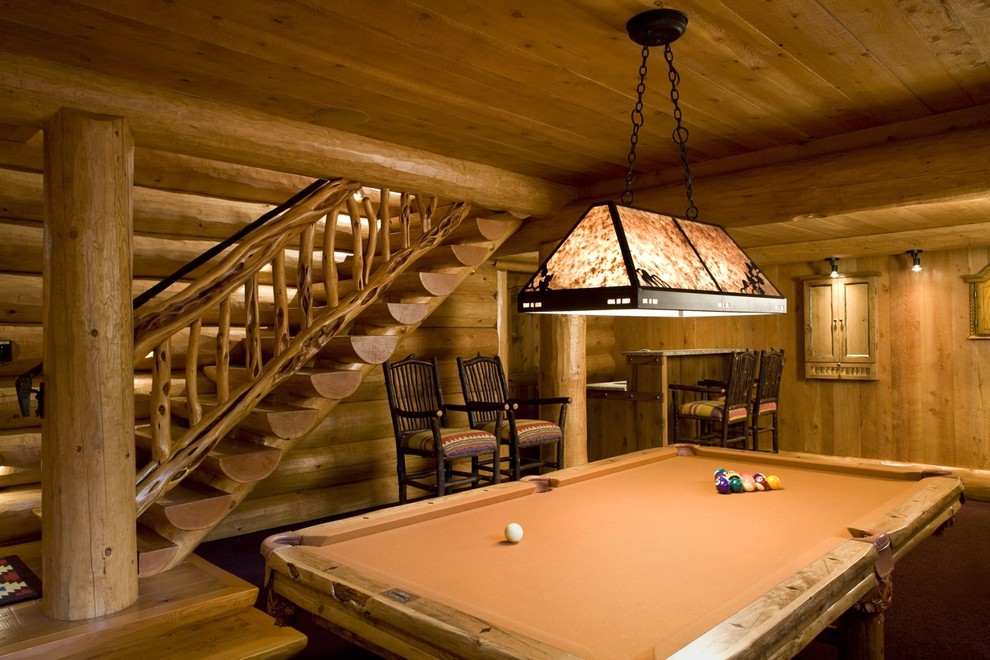 Inspiration for a rustic basement remodel in Minneapolis