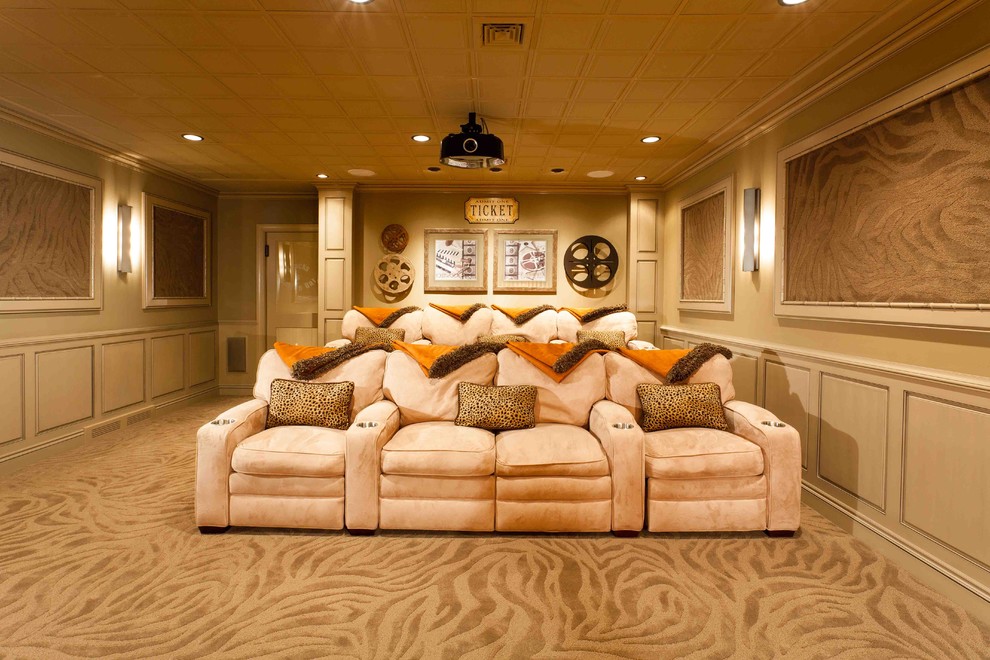 Inspiration for a transitional home theater remodel in Other