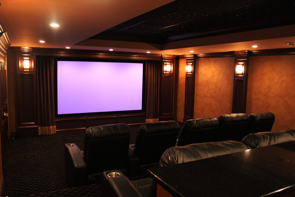 Inspiration for a traditional home cinema in Cleveland.