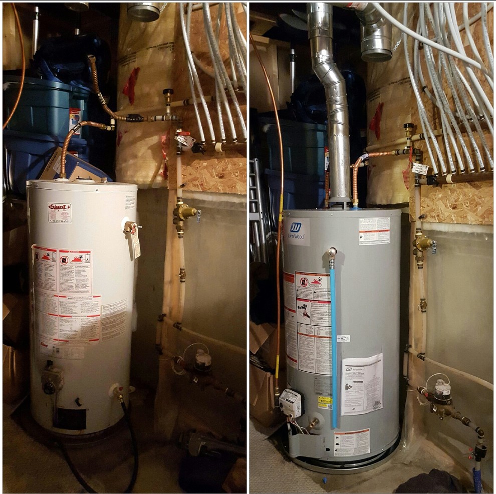 Hot Water Tank Replacement Traditional Basement Vancouver by