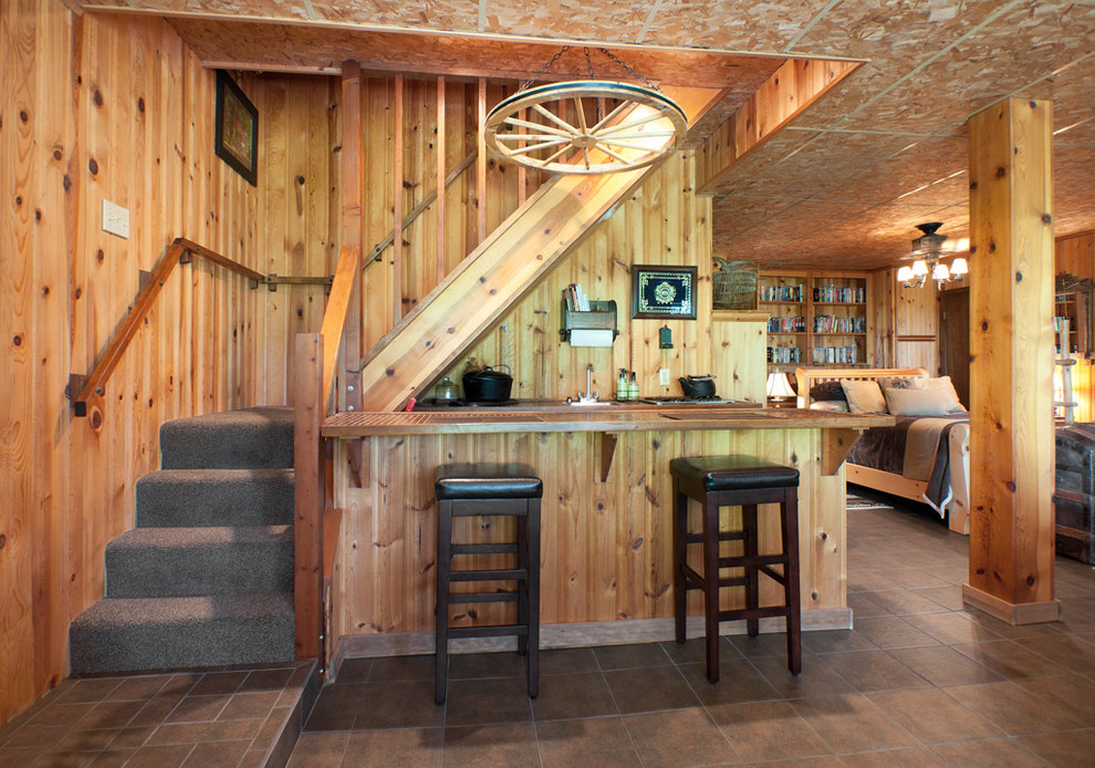 Inspiration for a rustic basement remodel in Portland