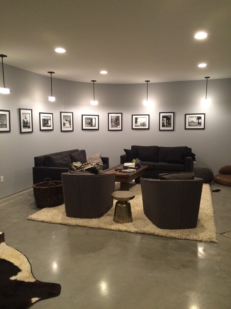 Example of a mid-sized urban gray floor basement design in Kansas City