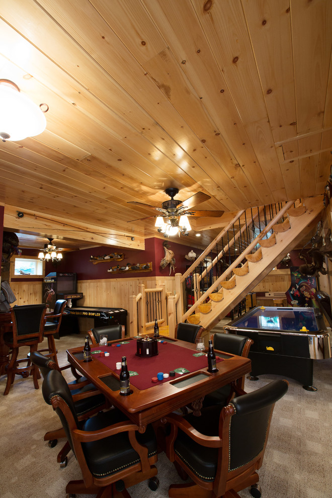 Log Home in the Catskills Rustic Basement New York by Beaver Mountain Log & Cedar Homes