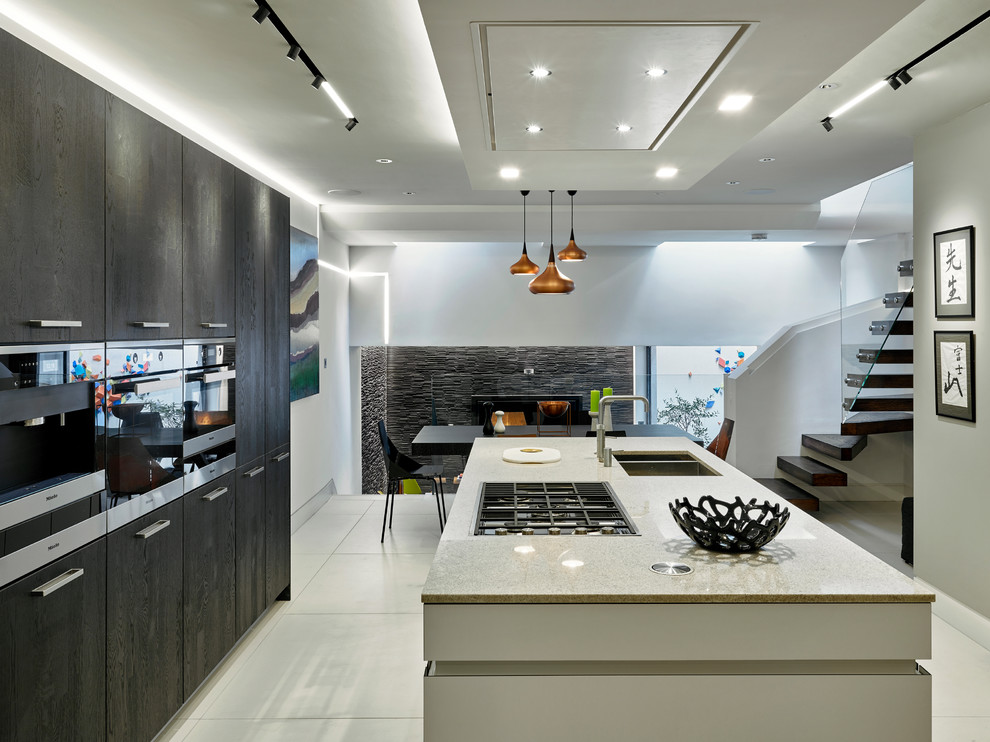 Foto di una cucina design con pavimento in gres porcellanato