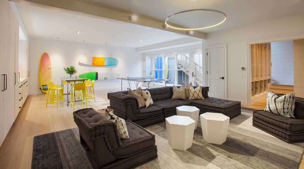 Example of a trendy basement design in Boston