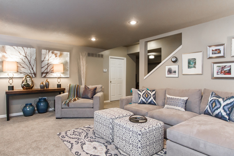 Example of a transitional basement design in Kansas City