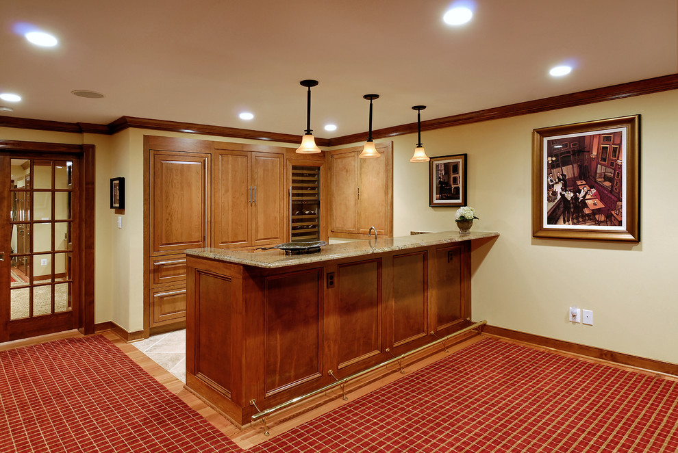Inspiration for a timeless basement remodel in DC Metro with beige walls