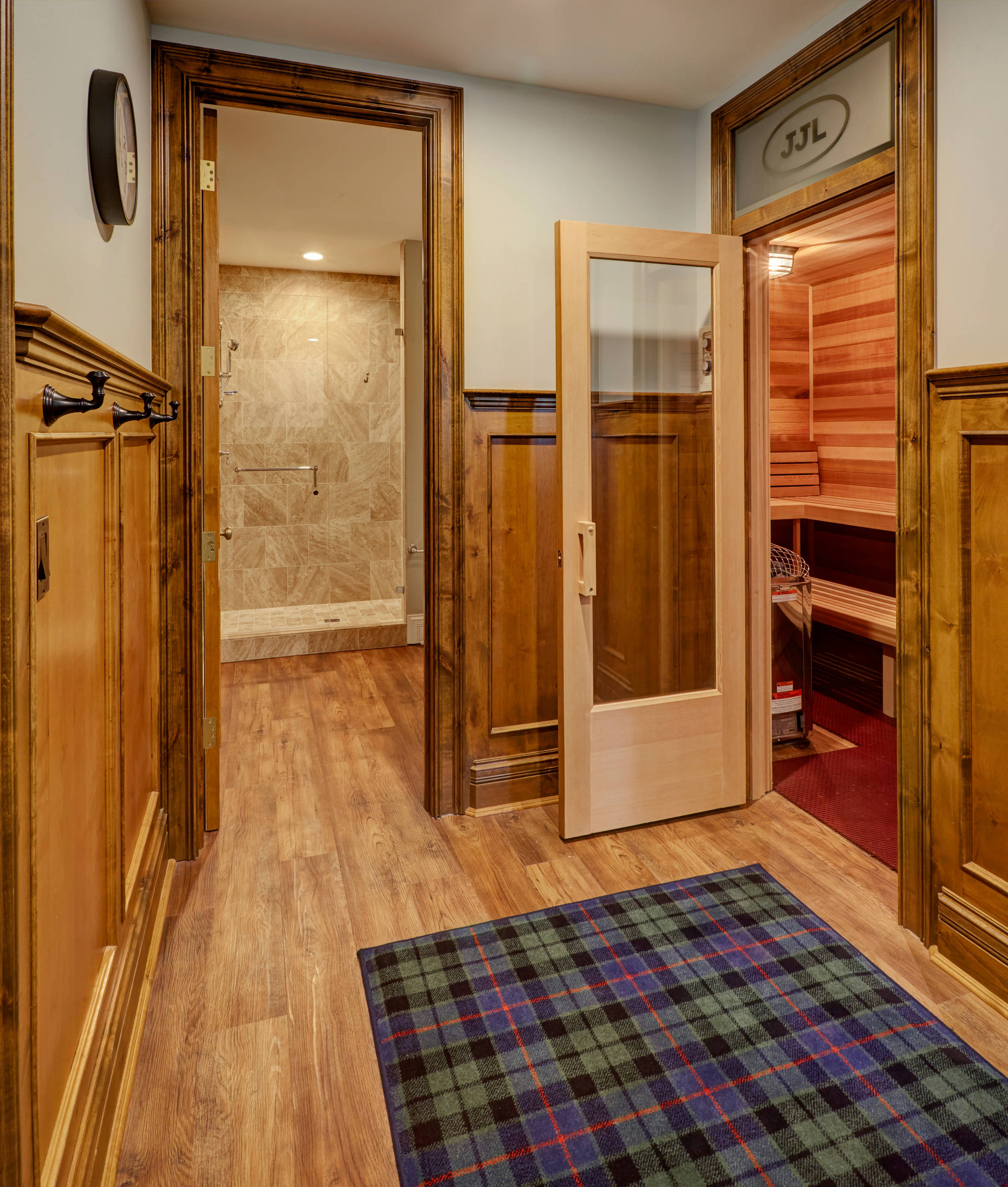 Lower Level Sauna and Shower with Knotty Alder Wainscoting - Traditional -  Basement - Milwaukee - by Orren Pickell Building Group | Houzz
