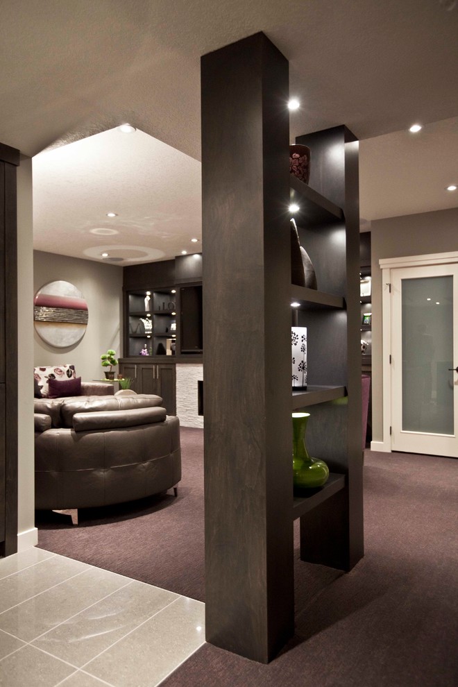 This is an example of a classic basement in Calgary with purple floors.