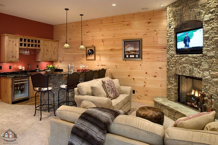 Design ideas for a rustic basement in Charlotte.
