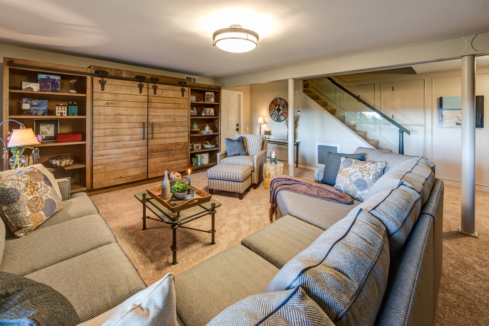 Modern Industrial Ranch Estate Transitional Basement San