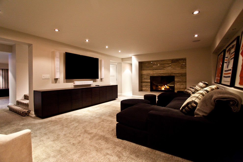 This is an example of a contemporary basement in Toronto.