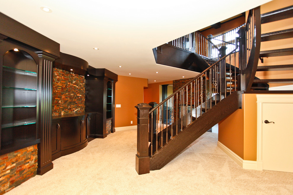Design ideas for a rustic basement in Calgary.