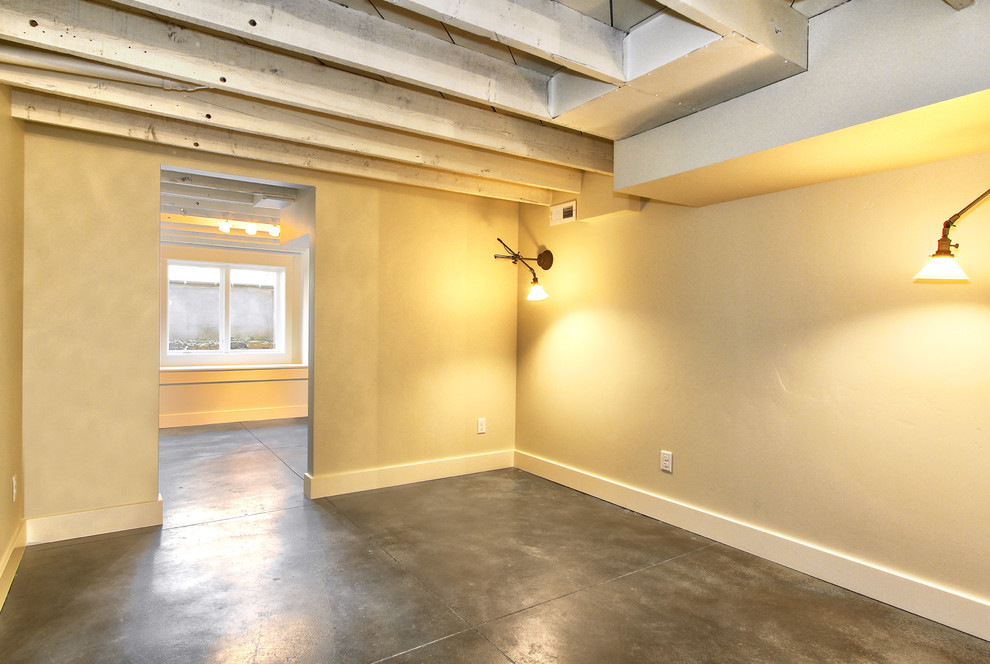 Example of a small minimalist concrete floor basement design in Boise