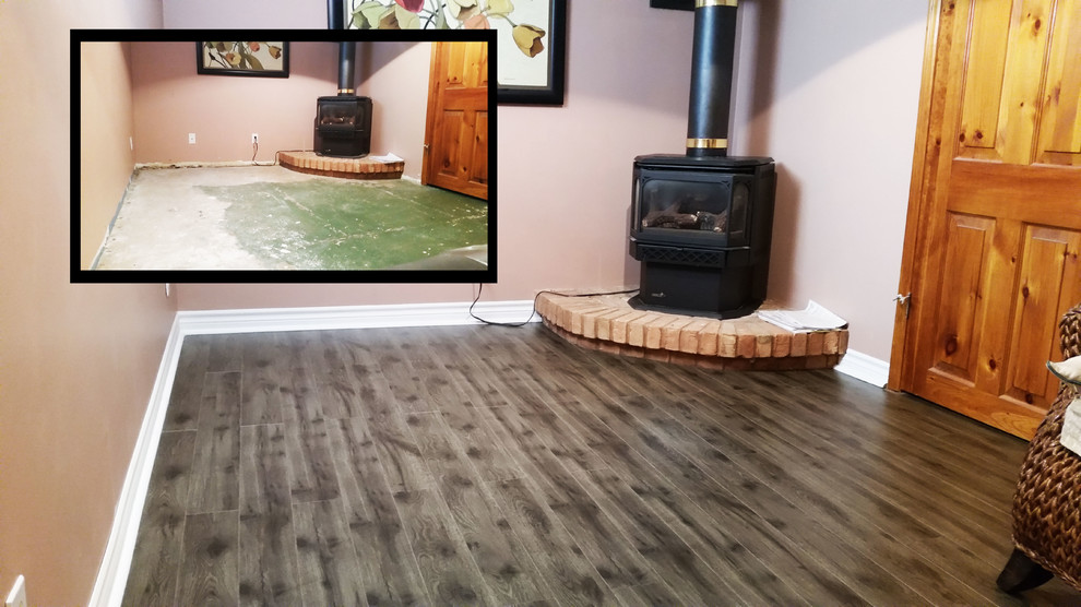 Orangeville Basement Grey Laminate Flooring Rustic Basement