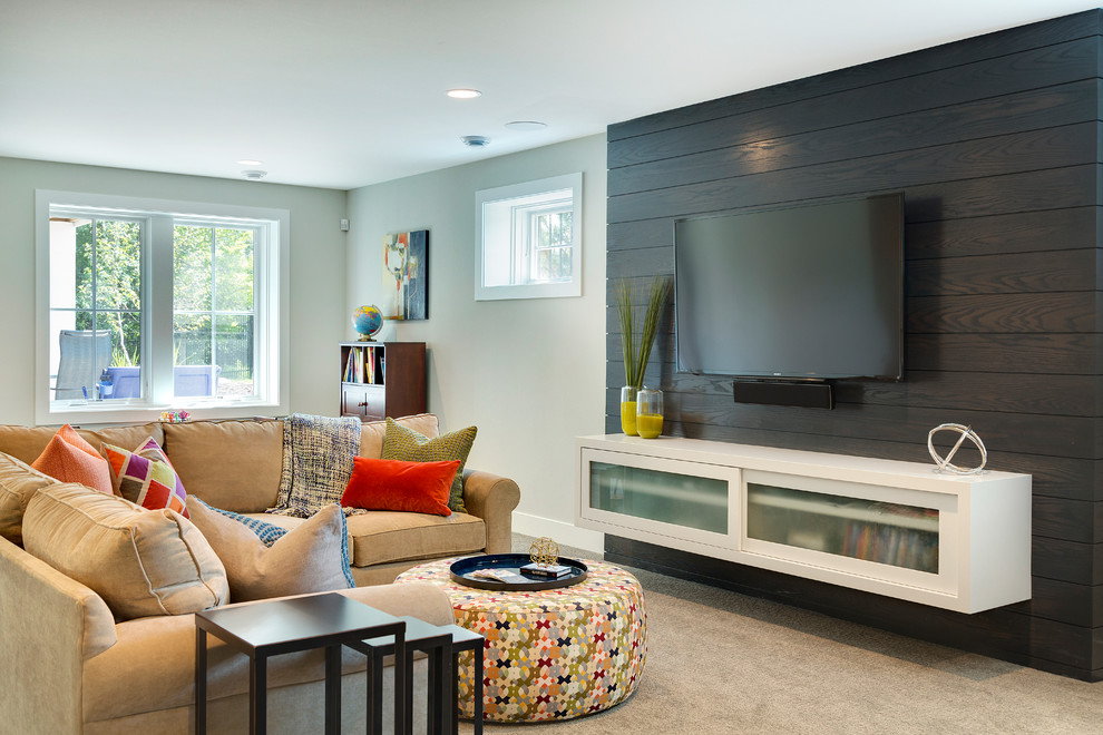 This is an example of a contemporary basement in Minneapolis.