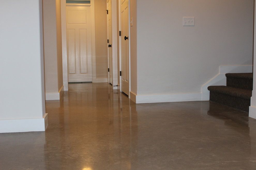 Mid-sized walk-out concrete floor basement photo in Other