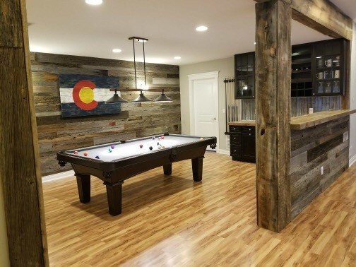 Mid-sized mountain style basement photo in Denver