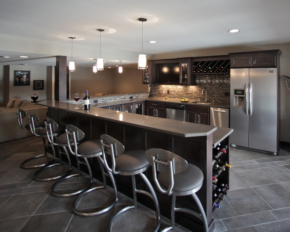Inspiration for a contemporary basement remodel in Milwaukee