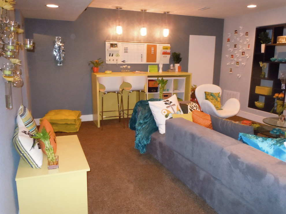 Example of an eclectic basement design in Denver