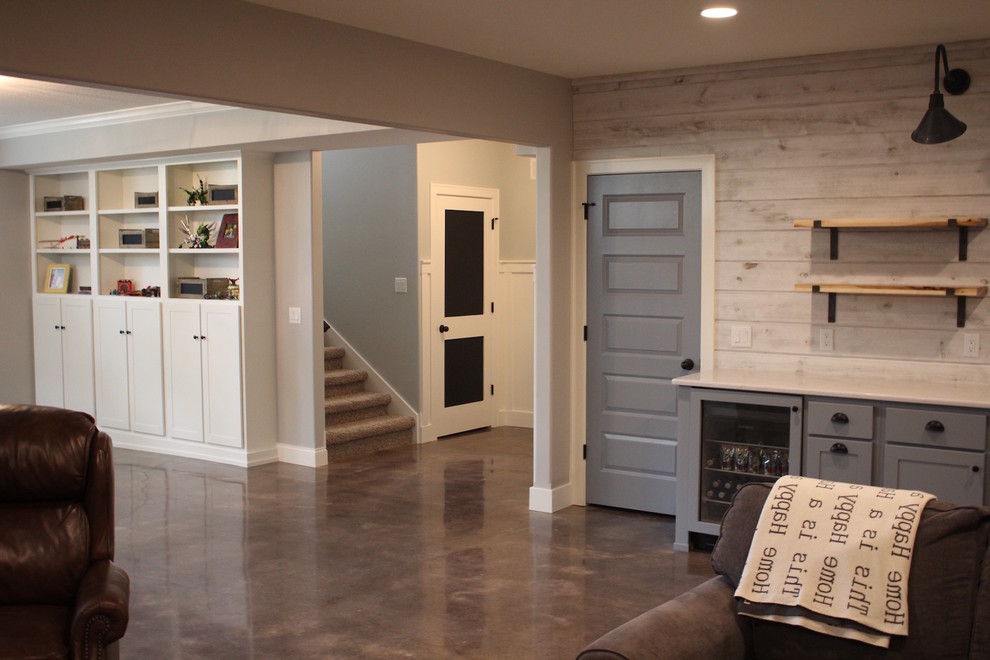 Design ideas for a traditional basement in Other with concrete flooring.